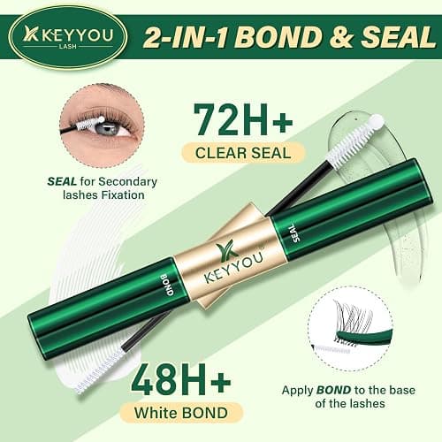 KEYYOU Lash Bond and Seal Cluster Lash Glue for Lash Clusters Strong Gentle Comfortable Bond and Seal Waterproof Mascara Wand Individual Lash Glue 5ml+5ml（Clear thumbnail 2
