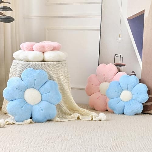Ddliury Flower Pillow, Flower Shaped Pillow Decorative Throw Pillows for Bed Couch, Cute Daisy Pillow Dorm Decor Floor Seating Cushion (White, 15 Inches) thumbnail 4