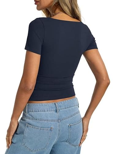 EasyGala Womens Cotton Boat Neck Short Sleeve Shirts Summer Crop Tops Basic Going Out Tee Fashion Y2K Outfits 2026 thumbnail 5