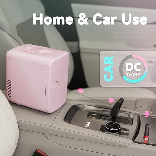EUHOMY Mini Fridge, 4 Liter/6 Cans AC/DC Small Refrigerator for Skincare, Portable Cooler and Warmer for Skin Care, Cosmetics, Beverage, 4L Makeup Mini Fridge for Bedroom, Car, Office, Dorm, Pink thumbnail 4