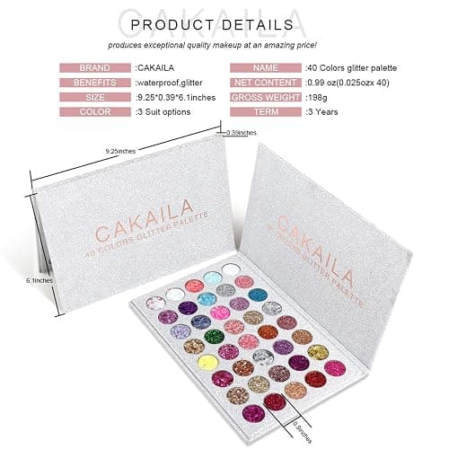 Glitter Eyeshadow Palette, 40 Colors Highly Pressed Pigmented Metallic Shimmer Sparkly Glitter Eyeshadow Makeup Pallet Palettes,Pink Blue Green Red Gold Purple Eye Shadow Powder Long Lasting thumbnail 5