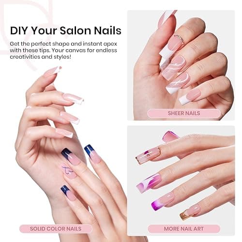 Beetles Tipex Nail Kit, Square Medium Nail Tips 224 Pcs 16 Sizes Pre-Etched Fake Nails with Tipex Nail Glue Mini Nail Lamp - Thick Acrylic Nail Set Pre-Builder Gel Press-on Nails thumbnail 2