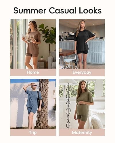 ZOOSIXX 2 Piece Sets for Women Summer - Oversized T-Shirt and Biker Shorts Lounge Sets Matching Outfit for Travel Casual thumbnail 5