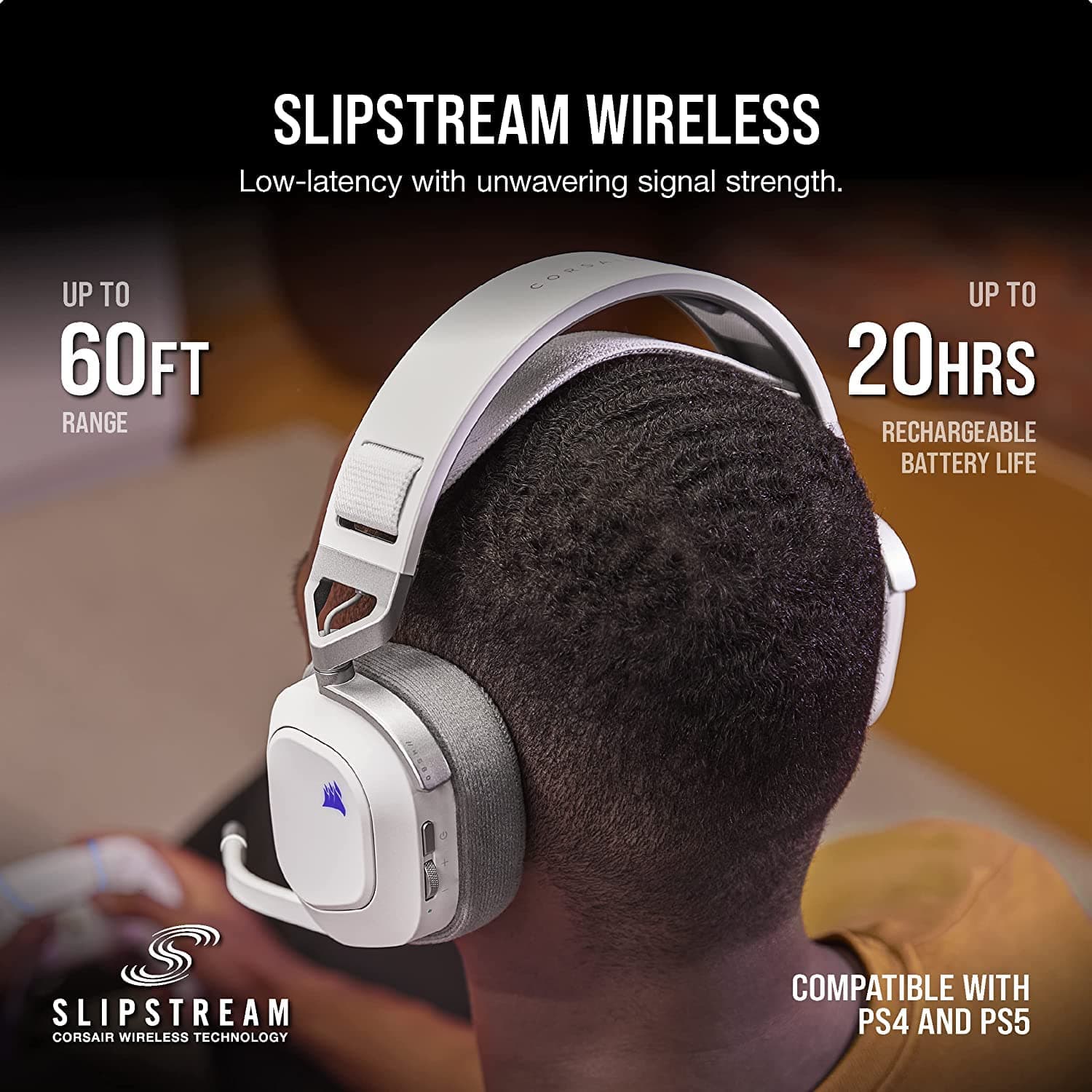CORSAIR HS80 RGB Wireless Multiplatform Gaming Headset - Dolby Atmos - Lightweight Comfort Design - Broadcast Quality Microphone - iCUE Compatible - PC, Mac, PS5, PS4 - White thumbnail 5