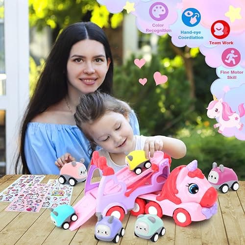 seveclotree 7 in 1 Carrier Truck Toy Cars for Toddlers 1-3, With Lights & Music, Toddler Toys Age 2-4, Gifts for 1 2 3 Year Old Girls Birthday thumbnail 9