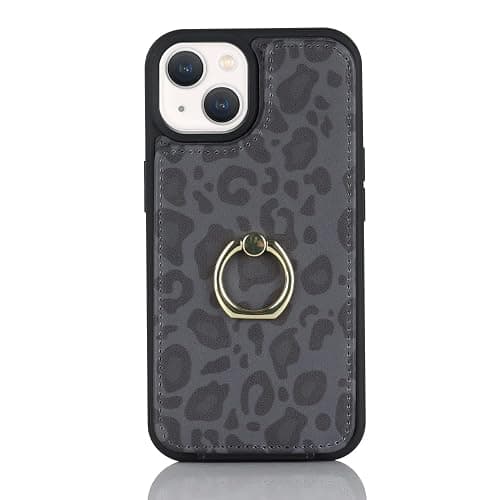 SailorTech für iPhone 15 Handyhülle mit Kreditkartenhalter für Frauen, iPhone 15 Hülle Ring-Ständer Kartenschlitze Standfunktion Modische Tasche für Männer - Schwarzer Leopard thumbnail 7