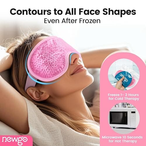 NEWGO Cooling Gel Cold Eye Mask for Puffy Eyes, Reusable Ice Pack with Soft Plush Backing for Dark Circles, Migraine, Stress Relief - Pink thumbnail 7