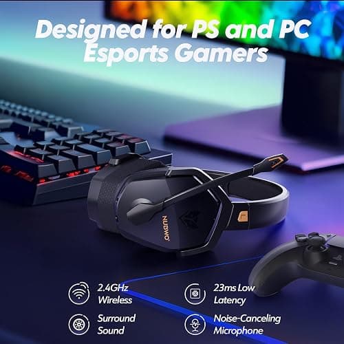 NUBWO G06 Dual Wireless Gaming Headset with Microphone for PS5, PS4, PC - 23ms Low Latency Audio - 100-Hour of Playtime - 50mm Drivers (Black-Orange) - Black-Orange thumbnail 2