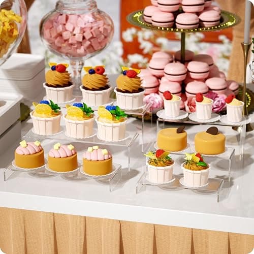 NIUBEE Acrylic Display Riser, 6 Pcs 12" Large Acrylic Risers, 2 Set Clear Rectangular Stands for Candy Dessert Cupcakes, Collectibles Display Stands Shelf for Display for Funko POP Figures thumbnail 7