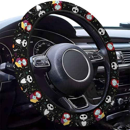 GENANY Spooky Skeleton Couple Christmas Steering Wheel Cover, Non-Slip Neoprene Car Steering Wheel Cover, Breathable Steering Wheel Covers, Sweat-Absorbing Accessories, Christmas Auto Gifts - Image 1