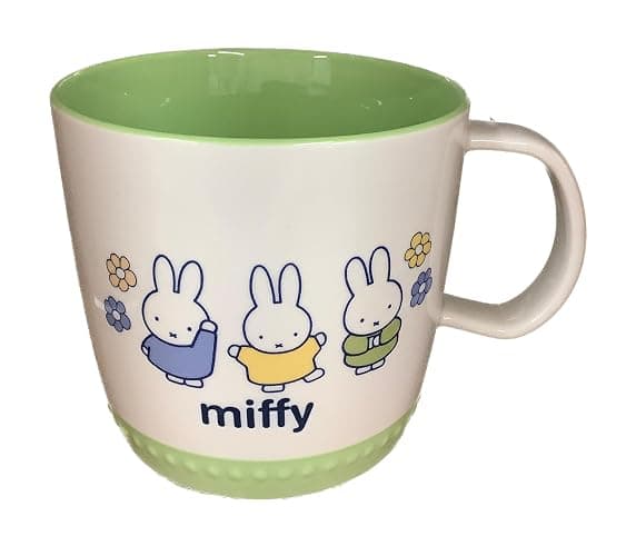 By Magenta Miffy Coffee Mug, White with Green Base & Three Friends Design - Image 1