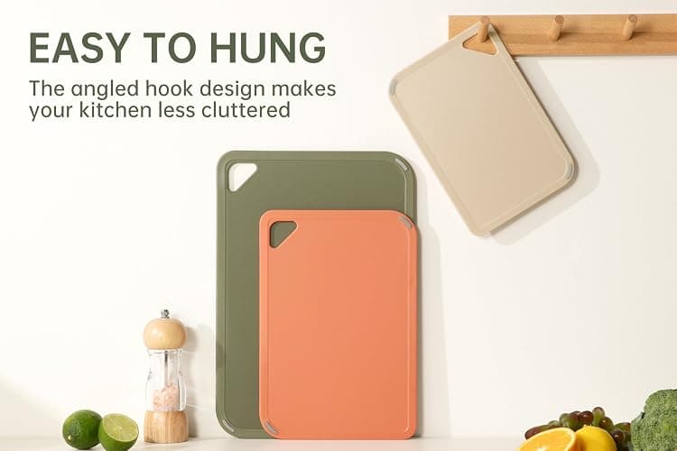 THETCHRY Plastic Cutting Board Set, Cutting Boards for Kitchen BPA Free | Large-Small Chopping Boards Set of 3 Non-Slip for Cooking Camping Dishwasher Safe, Reversible, with Grip Handle, Orange Green thumbnail 7