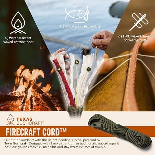 Texas Bushcraft Fire Starter - 3/8" Thick Ferro Rod with Striker and Paracord Wrist Lanyard – Waterproof Flint Fire Steel Survival Lighter for Your Camping, Hiking and Backpacking Gear thumbnail 5