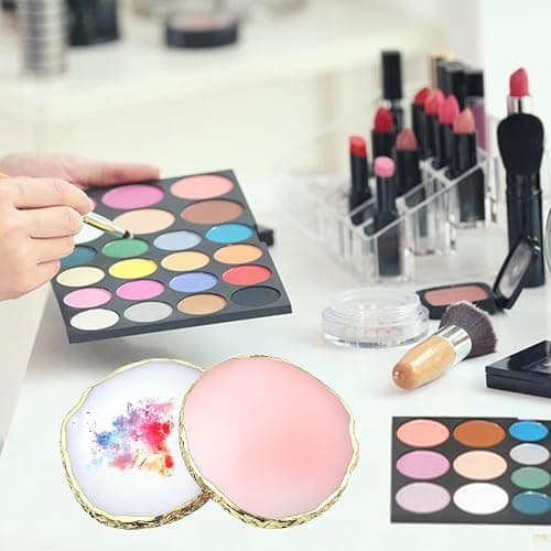 2Pcs Resin Nail Art Palette,Nail Polish Palette,Gold Edge Nails Holder Display Board,Cosmetic Mixing Tools for Nails Art(White,Pink) thumbnail 7