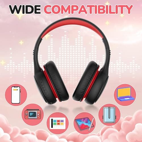 JoySpark Kids Bluetooth Headphones, 60 Hours Playtime, Bluetooth 5.4 Kids Headphones Wireless, Type-C Fast Charging, 85/94dB Volume Limited, Foldable Toddler Wireless Headsets with Mic-Black Red thumbnail 7