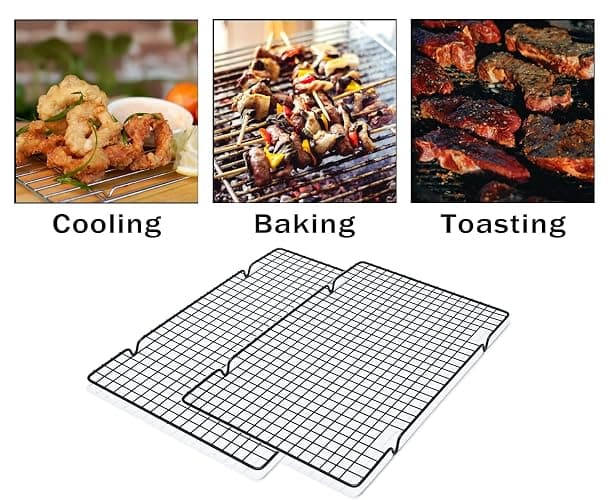 VNIMTI 2 Pack Cooling Rack for Baking Cooking, 16" x 10" Squares Wire Racks | Small, Squares Grids, Oven Safe Cookie Cooling Rack, Roasting, Grilling, Drying thumbnail 8