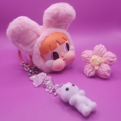 Safe Zone Playpen Cute Cat Keychain, Fuzzy Kitty Decor Gift for Cat Lovers, Heart Bow Pendant, Women Girls Kawaii Bag Charm - Fuzzy White Cat thumbnail 6