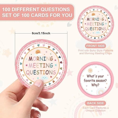 100 Morning Meeting Chips Questions Cards for Kids Boho Themed Classroom Must Haves Set for Teachers Supplies Conversation Starter Ideas for Students Response Cards Back to School thumbnail 3