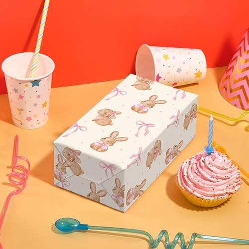 WRAPLULU Bunny Wrapping Paper - 4 Jumbo Sheets, 28 * 40 Inches - Pink Bow Gift Wrap, Perfect for Christmas Birthday Baby Shower Easter Wedding Spring thumbnail 7