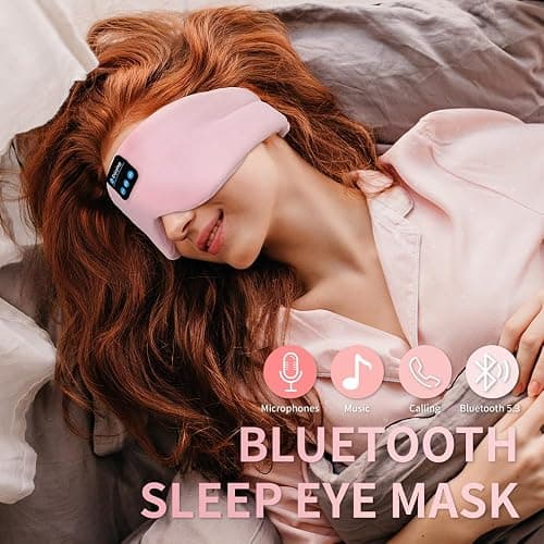 Soft Sleep Eye Mask Bluetooth Headband Wireless Headphones, SYPVRY Adjustable Sleep Mask for Sleeping Meditation Insomnia Night Mask Music Eye Cover for Side Sleepers Airplane Travel, Pink thumbnail 4