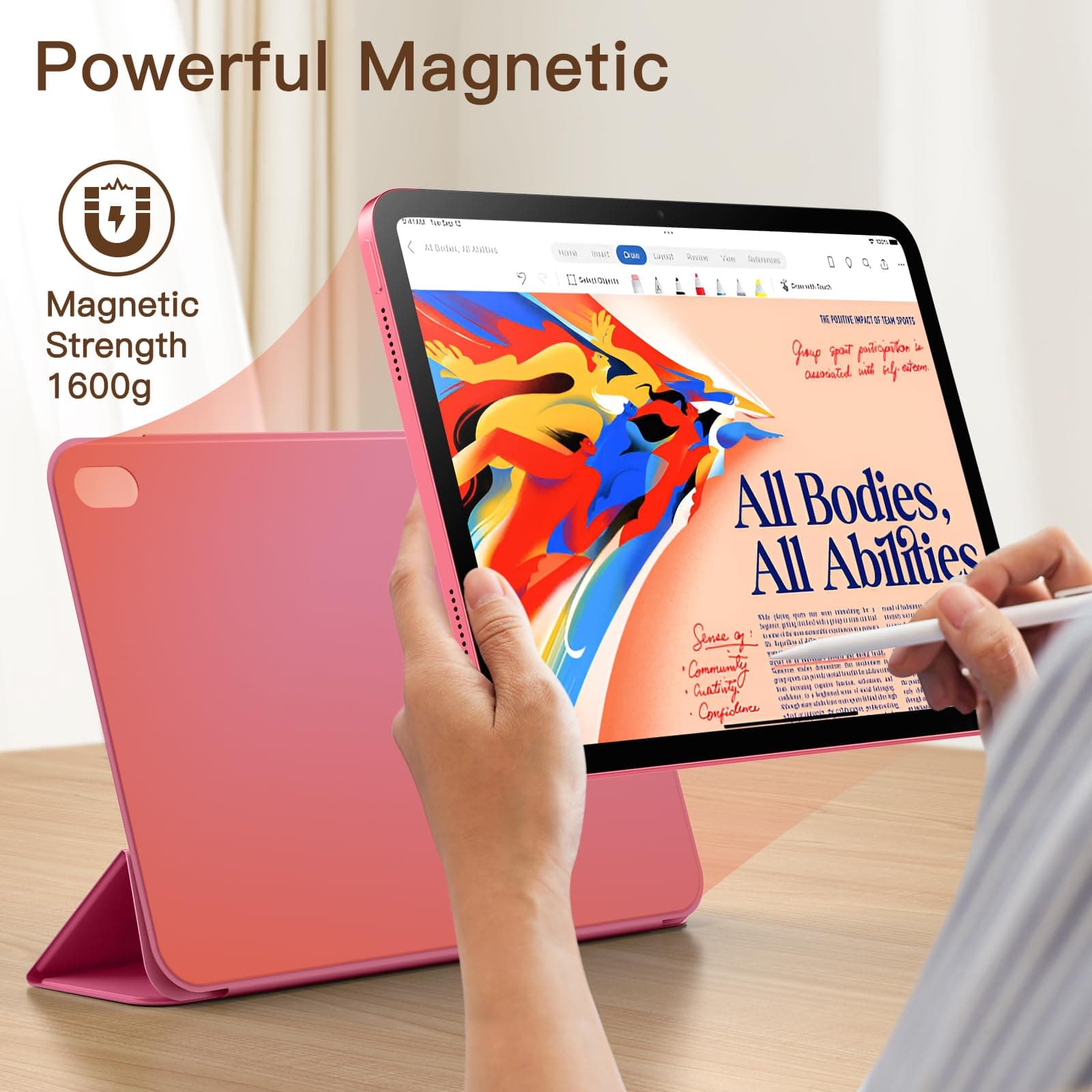 JETech Capa Magnética para iPad (A16) 11ª/10ª Geração (2025/2022), Fixação Magnética, Case Fina para Tablet com Despertar/Sono Automático (Rosa) thumbnail 3