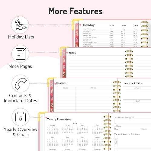 Jul 2026 - Dec 2027 Planner, Forvencer 18 Month Academic Planner 2026-2027, 6.3" x 8.4", Calendar Planner Weekly and Monthly, Daily Agenda Book, College School Supplies for Student Teacher, A5, Pink thumbnail 7