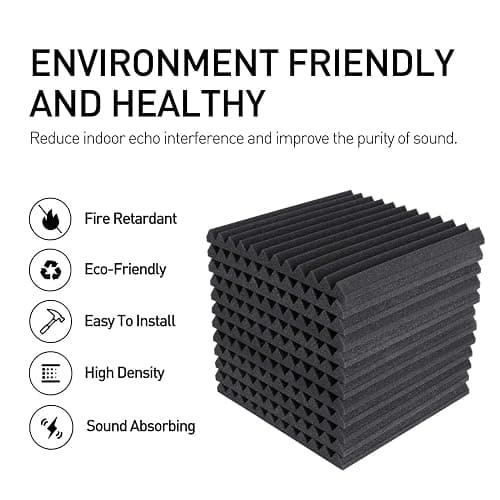 Focusound 24 Pack Acoustic Foam Panels 1" x 12" x 12" Sound Proof Foam Panles Soundproofing Noise Cancelling Wedge Panels for Home Office Recoding Studio with 240PCS Double-Side Adhesive thumbnail 3