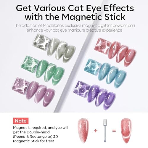 modelones Cat Eye Gel Nail Polish 6 Colors Red Green Silver Purple Blue Glitter Cat Eye Gel Polish Holographic 9D Semi-transparent With Magnet Soak Off Led Nail Art DIY Salon Gifts For Women Girl thumbnail 2