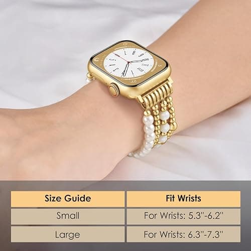 AIRSPO Gold Beaded Bracelets Compatible for Apple Watch Band 38mm 40mm 41mm 42mm Women, Fashion Handmade Dressy iPhone Watch Bands Stainless Steel Beads Elastic Strap for iWatch Series 11 10 9 SE 8 7 6 5 4 3 2 1 Ribbon knot-Gold thumbnail 4