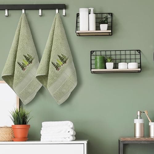 SmoothNovelty 2 Pcs Forest Hand Towels Gray Green Bathroom Decor 14x29 Inch Embroidered 100% Cotton Soft Absorbent Nature Scene Decorative Hand Towels for Bathroom Kitchen thumbnail 5