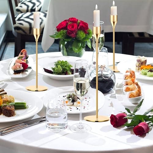 Oatnauxil Metal Gold Taper Candle Holder for Wedding, Dinning, Party, Fits 3/4 inch Thick Candle&Led Candles (Set of 6 Pcs) thumbnail 7