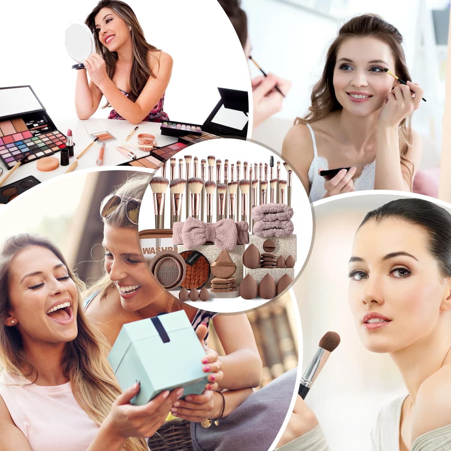 56 Piezas Set de Brochas de Maquillaje Profesional Completo, Juego de Brochas para Maquillar Ojos Mejillas y Rostro | Ideal para Regalo, Uso Diario y Maquillistas Expertas (Marrón 56 PCS) thumbnail 8