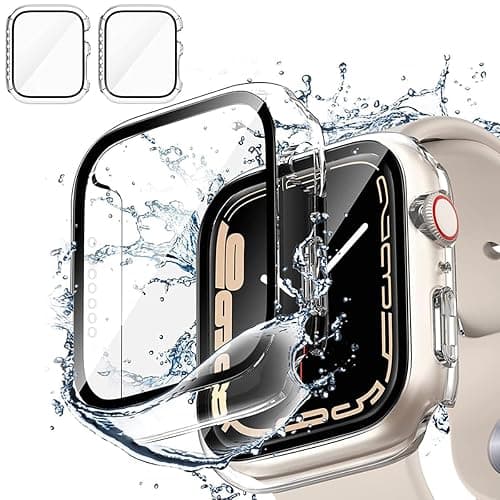 Unnderwiss 2 Pièces Transparent PC Coque Compatible avec Apple Watch Serie Watch 40mm Series 6 5 4 Se avec Protection ecran en Verre Trempé,HD Clair Ultra Mince Anti-Choc Protection iWatch (40mm) - Image 1