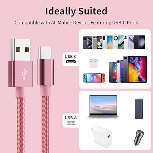 SPEATE USB to USB C Cable (5-Pack, 3/3/6/6/10FT), USB A to Type C Cable, Fast Charging Nylon Braided Sync Transfer Cord USB C Charger for Phone 16/15/iPad, Galaxy S/Note/A, Pixel and More thumbnail 8