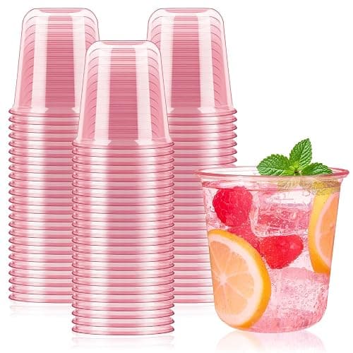 Jycnolm 50 Pcs Pink Plastic Cups, 12 Oz Disposable Stemless Wine Glasses Cocktail Pink Party Cups for Meeting, Wedding, Birthday, Valentines Party - Image 1
