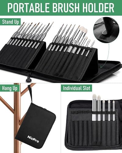 Nicpro Miniature Paint Brushes Dry Brush - 20PCS Model Paint Brush Set with Nylon Case for Acrylic, Oil, Watercolor, Detail Paint Brush Drybrush for Model, Miniature Painting, Paint by Numbers, Craft thumbnail 8