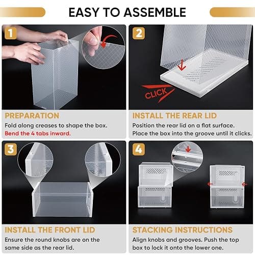 BALEINE 12 Pack Stackable Shoe Storage Boxes Fit Size 9, Thickened Clear Shoe Box Bins with Lids, Plastic Foldable Organizer Sneaker Storage Containers (Large, Black) thumbnail 4
