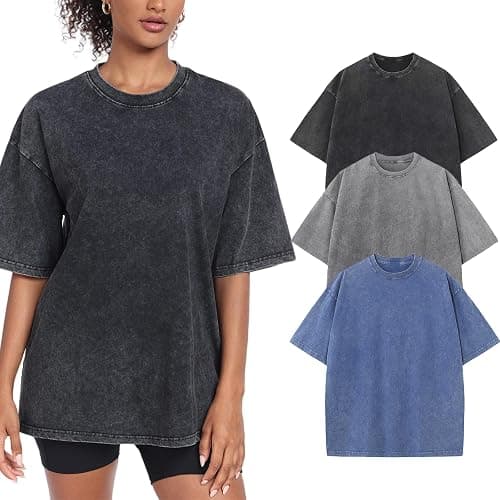 Womens Washed Vintage Oversized T-Shirt Casual Baggy Streetwear Boyfriend Tee Workout Short Sleeve Cotton Tops - Image 1