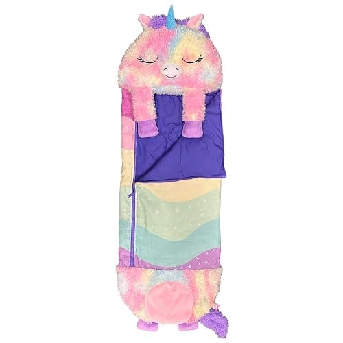 Happy Nappers 2-in-1 Pillow & Sleepy Sack Dreamy the Unicorn 54x20 Medium | Plush animal opens into a cozy sleeping bag for kids age 3+. 54 x 20 inch soft play character for travel and sleepovers - Image 1