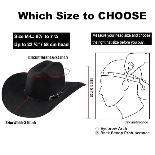 Western Cowboy Hat for Men Women,Shapeable Wide Brim Felt Fedora Classic Cowgirl Hats for Cowboys and Cowgirls,with bolo tie thumbnail 4