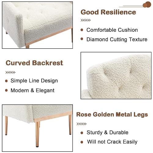 KINFFICT Modern Accent Chair, Upholstered Single Sofa Arm Chair for Living Room and Bedroom, Comfy Armchair with Solid Tapered Metal Legs, White thumbnail 4