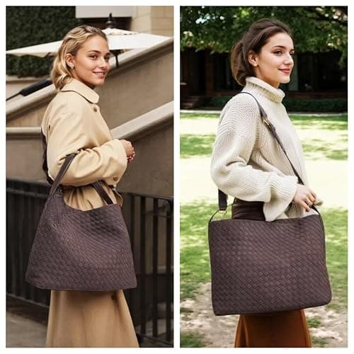 Woven Suede Tote Bag for Women Faux Suede Hobo Bag Slouchy Shoulder Bag Soft Woven Handbag thumbnail 7