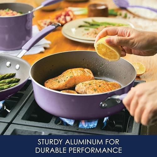Rachael Ray Cucina Nonstick Cookware Pots and Pans Set, 12 Piece, Lavender Purple thumbnail 2
