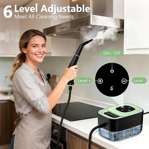 Steam Cleaner, Portable Steamer for Cleaning with 16pcs Accessories, 6-Level Adjustable, 15s Heat-Up, Handheld Steam Cleaner for Home for Tile, Grease, Dirt, Grout, Car Detailing, Green thumbnail 3