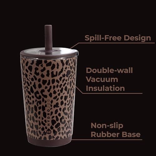 HydroJug Everyday Tumbler 14 oz, Ceramic-Lined Straw Cup, Brown Leopard thumbnail 4