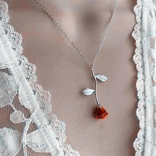 Spiritrain Red Rose Flower Pendant Necklace for Women Gold Silver Plated 3D Vintage Elegant Romantic Enamel Red Flowers Leaf Chain Necklace for Valentine's Day Anniversary Birthday Jewelry Gifts thumbnail 2
