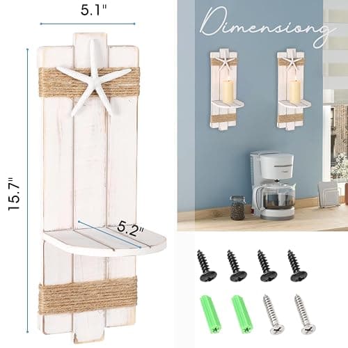 SOMTO White Starfish Wall Candle Sconces,Beach Themed Wall Decor Ocean Wall-Mount Candleholders,Nautical Style Bathroom Decor, Coastal Farmhouse Seashell Candle Holders,Set of 2 thumbnail 3