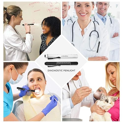 RISEMART Pen Lights for Nurses, 2 Pack Reusable Medical Light with Pupil Gauge and Ruler, White Light LED Penlight for Student Doctors EMT (Black/White) thumbnail 2