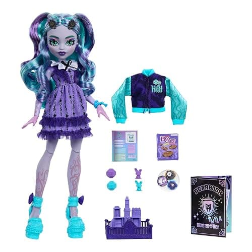 Monster High Fearbook Twyla Doll and Accessories Set with Game Club Theme including Varsity Jacket, Yearbook, Board Game and Cookies thumbnail 3