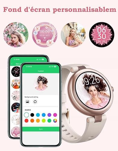 Montre Connectée Femme Ronde Petite Montre Podometre Smartwatch avec Appel Bluetooth Cardiofrequencemetre Oxymetre Chronometre pour Android iOS Montre Sport pour Running Course à Pied Etanche IP68 thumbnail 4